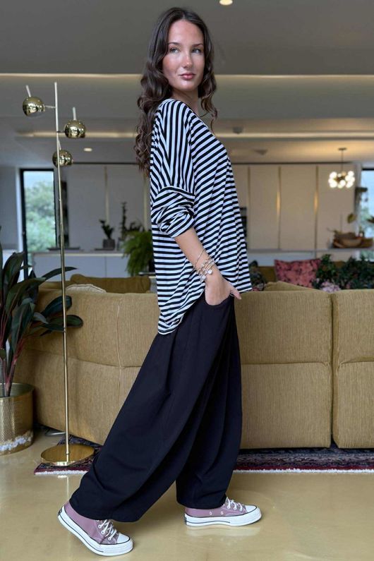Made in Italy Perfect Breton V Long Sleeve Top Black - ** 